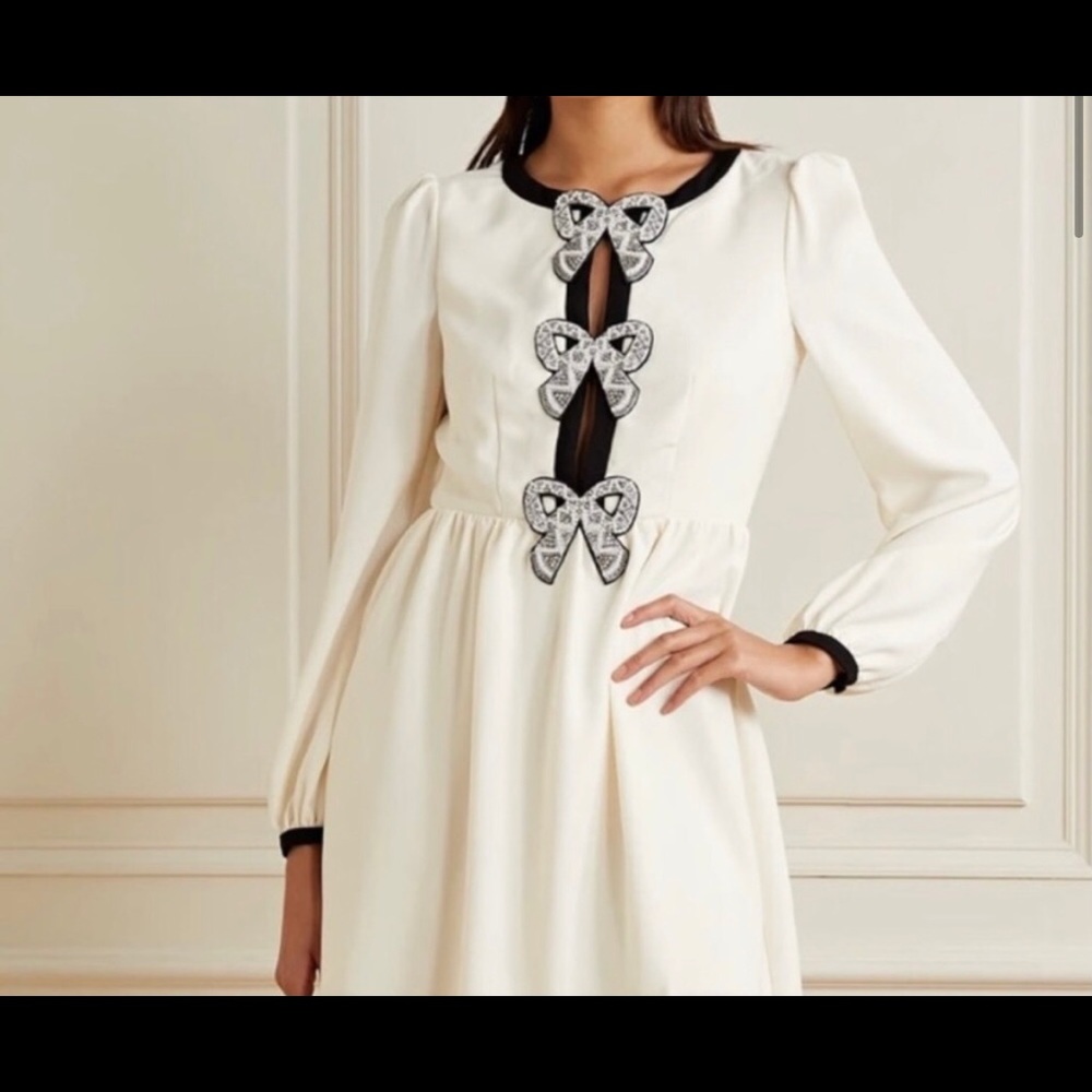 SALONI Ivory and Ebony Bow-Embellished Mini Dress